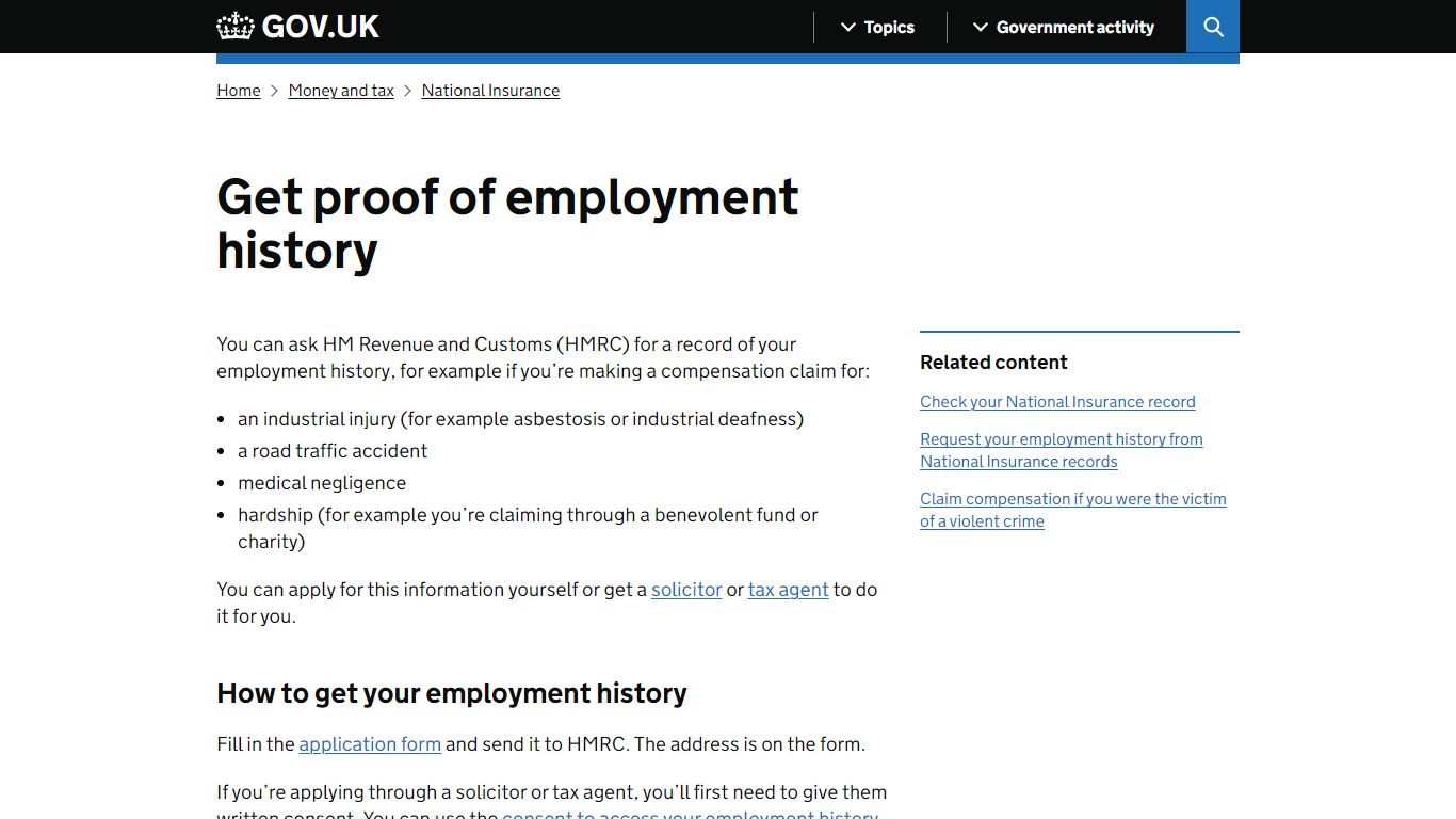 Get proof of employment history - GOV.UK